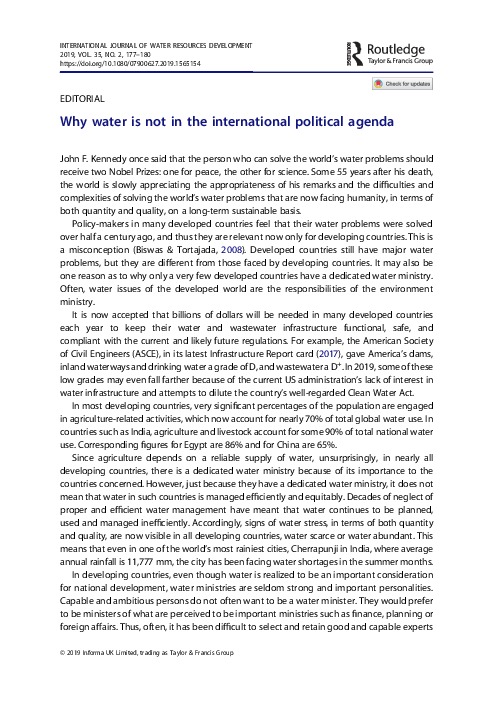 Why water is not in the international political agenda