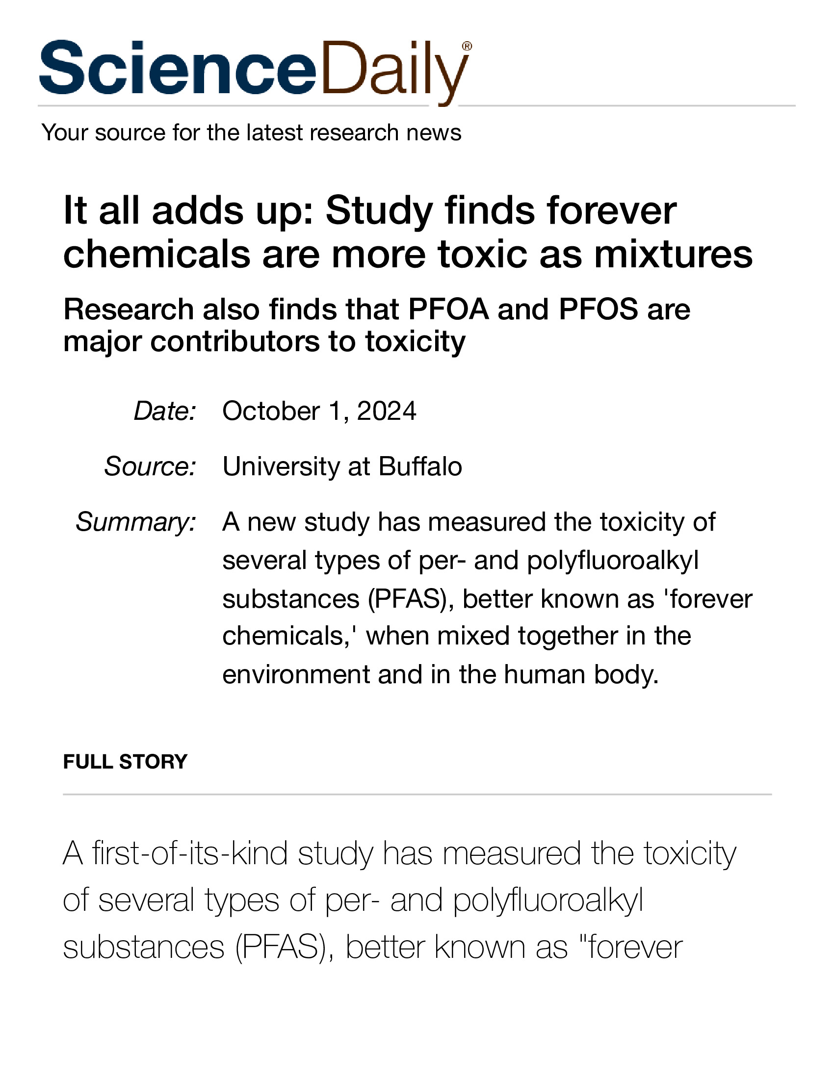 Study finds forever chemicals are more toxic as mixtures