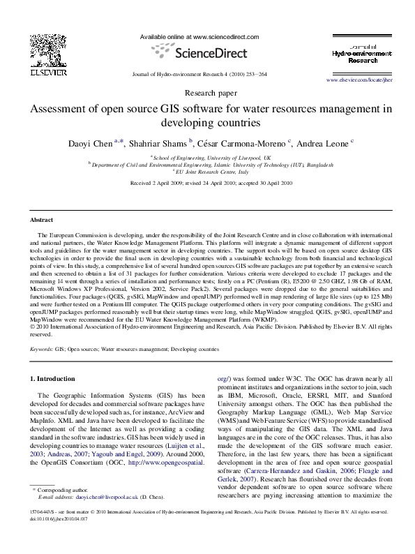 Assessment of open source GIS software for water resources management.