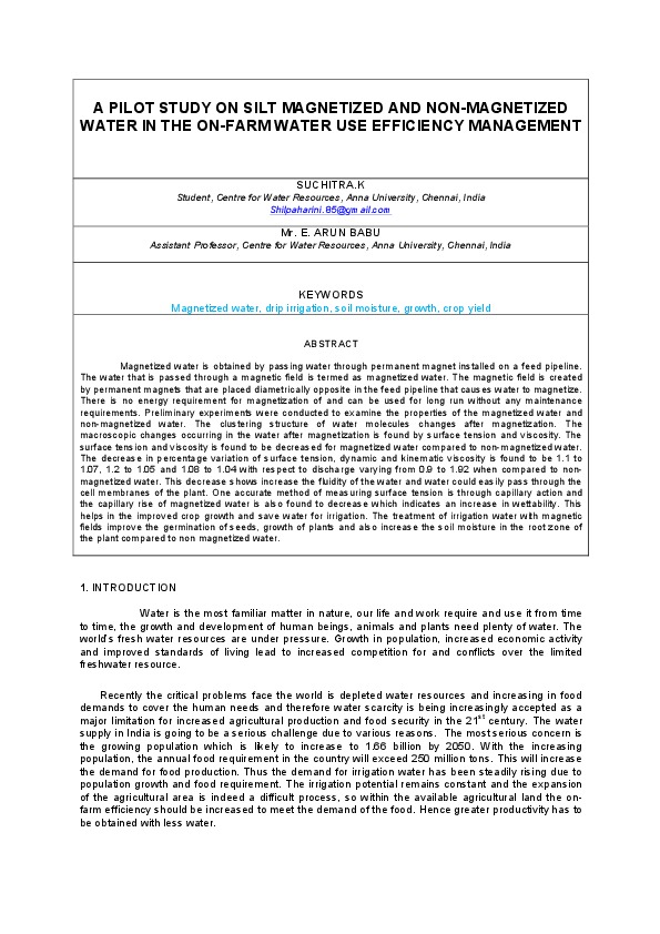 A PILOT STUDY ON SILT MAGNETIZED AND NON-MAGNETIZED WATER IN THE ON-FARM WATER USE EFFICIENCY MANAGEMENT