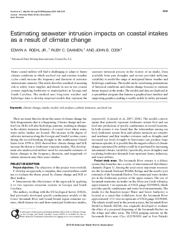 Estimating seawater intrusion impacts on coastal intakes as a result of climate change