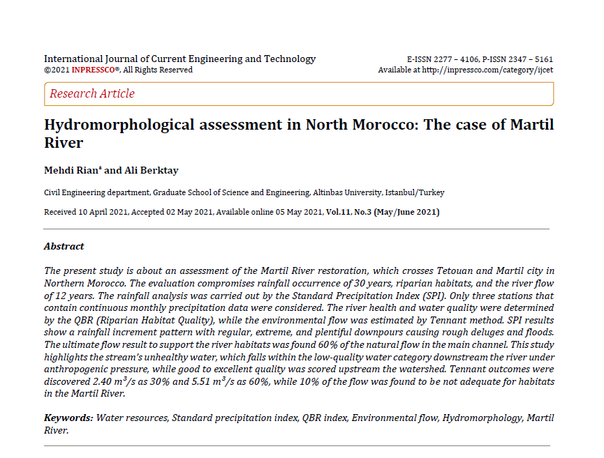 Hydromorphological assessment in North Morocco: The case of Martil River