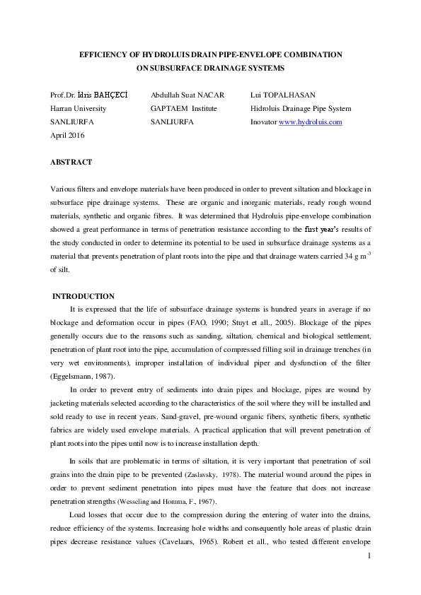 Efficiency hdroluis envelope drainage material in subsurface