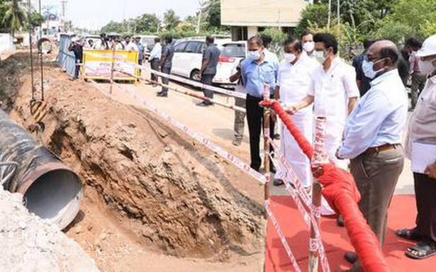 Stalin reviews construction of desalination plant at Nemmeli