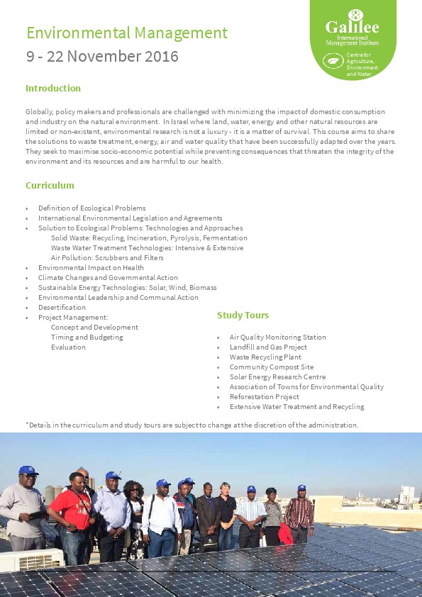 Final call to join Environment and Water Leaders in Israel&nbsp; &nbsp; ------------------------------------------------------------------------...