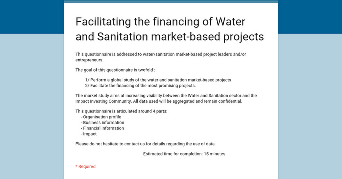 Facilitating the Financing of Water and Sanitation Market-based Projects