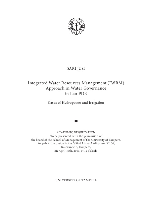 IWRM Hydropower and Irrigation 2013