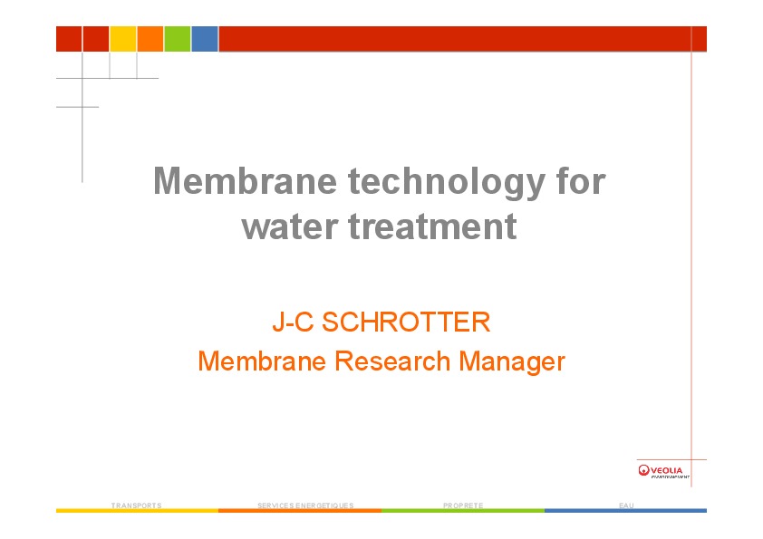 VEOLIA Membrane technology for water treatment