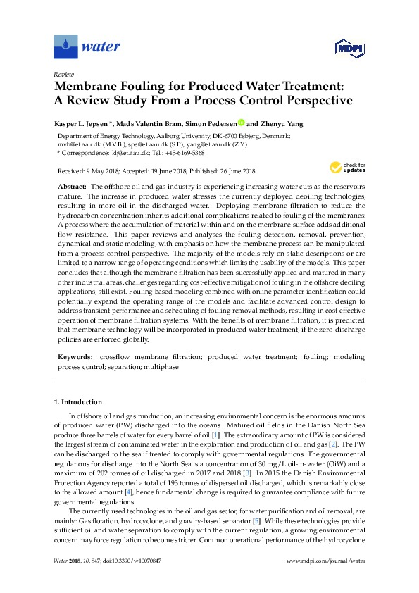 Membrane Fouling for Produced Water Treatment - A Review Study From a Process Control Perspective