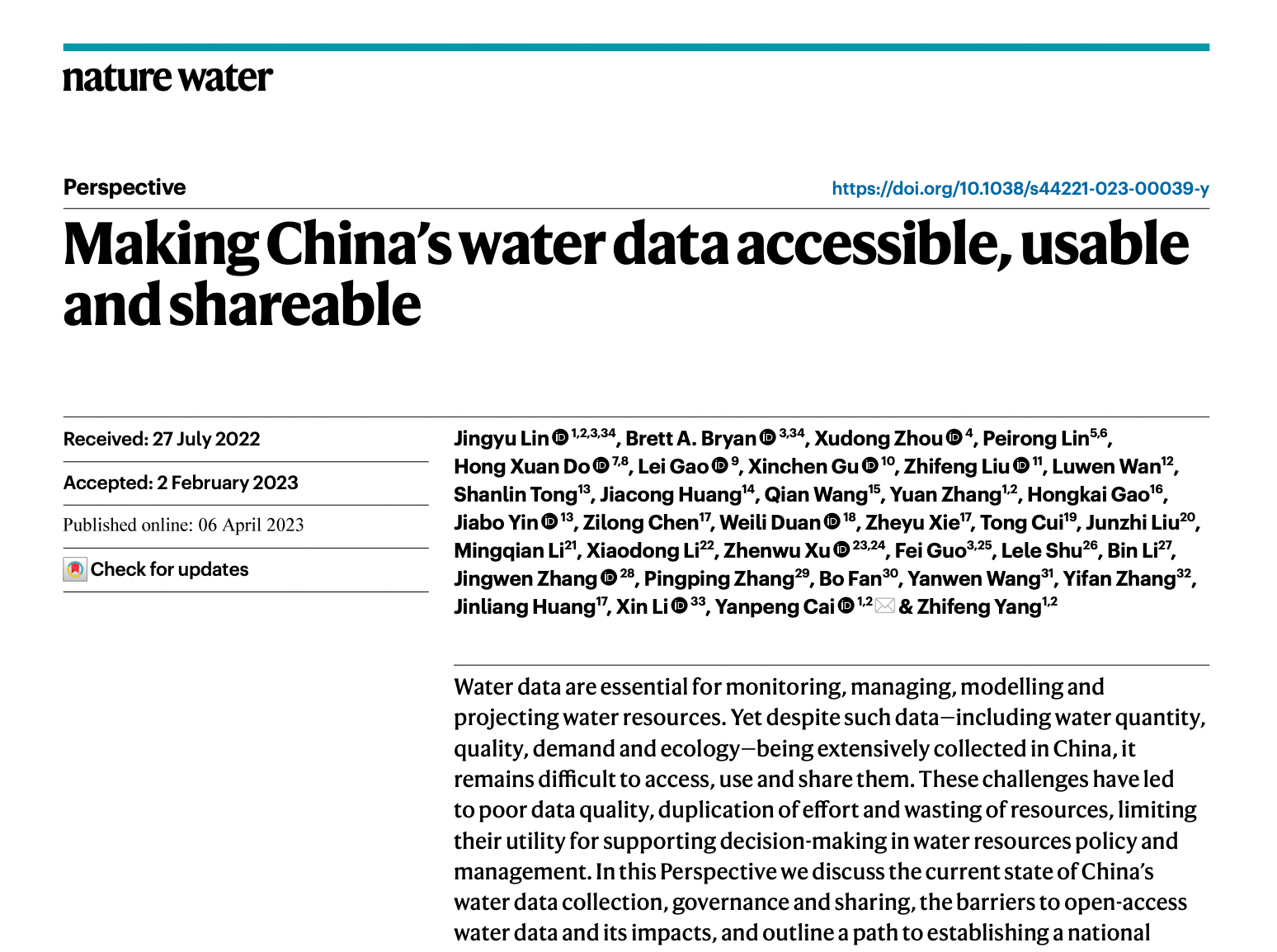 Making China’s water data accessible, usable and shareable