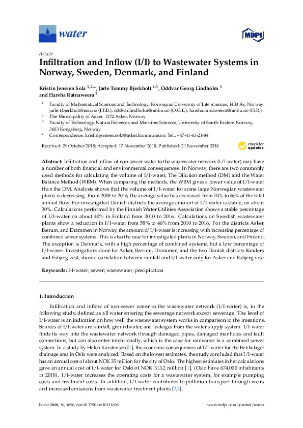 Infiltration and Inflow (I/I) to Wastewater Systems in Norway, Sweden, Denmark, and Finland