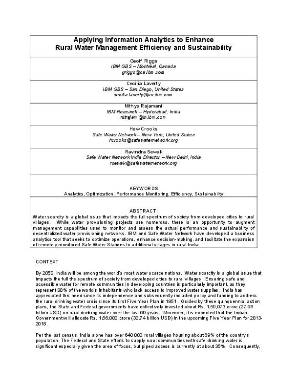 Applying Information Analytics to Enhance Rural Water Management Efficiency and Sustainability