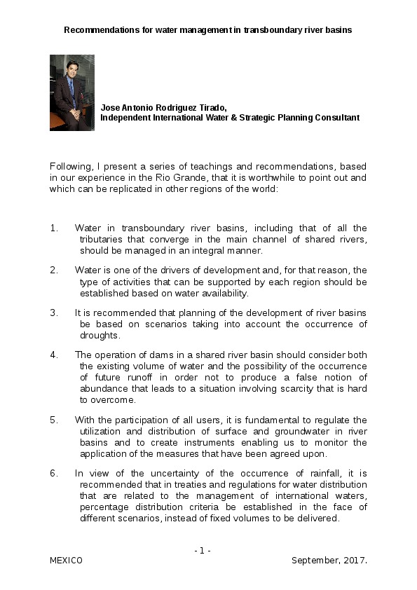 Recommendations for water management in transboundary river basins