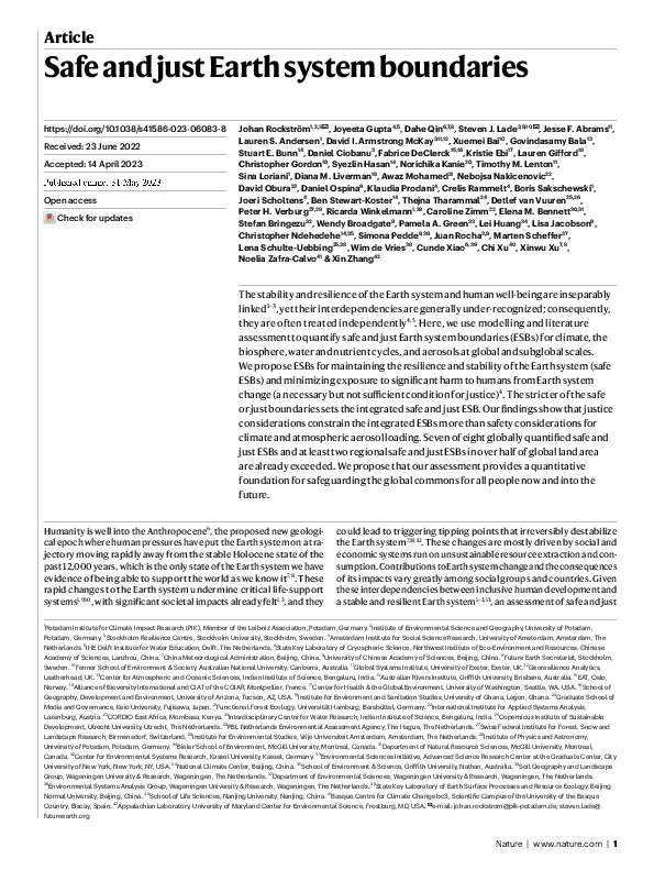 The stability and resilience of the Earth system and human well-being are inseparably linked yet their interdependencies are generally under-rec...