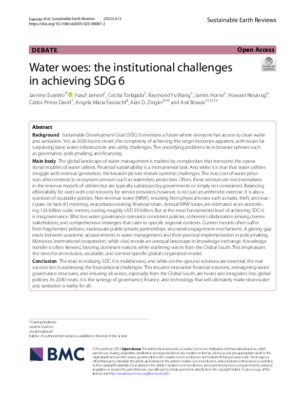Water woes: the institutional challenges in achieving SDG 6 - Sustainable Earth Reviews