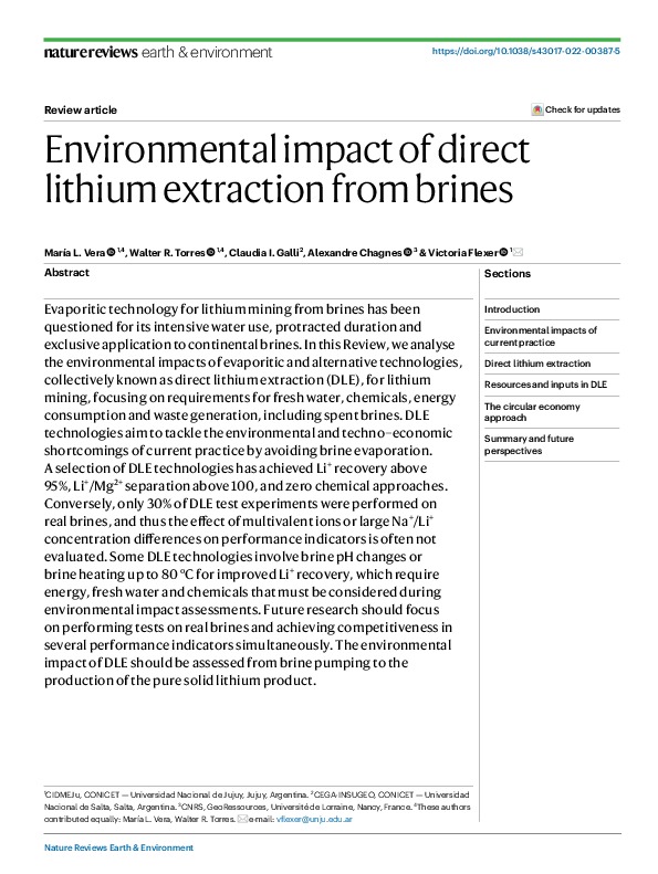 Environmental impact of direct lithium extraction from brines