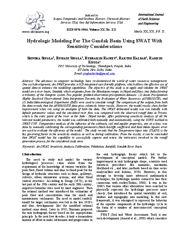 Hydrologic Modeling For The Gandak Basin Using SWAT With Sensitivity Considerations