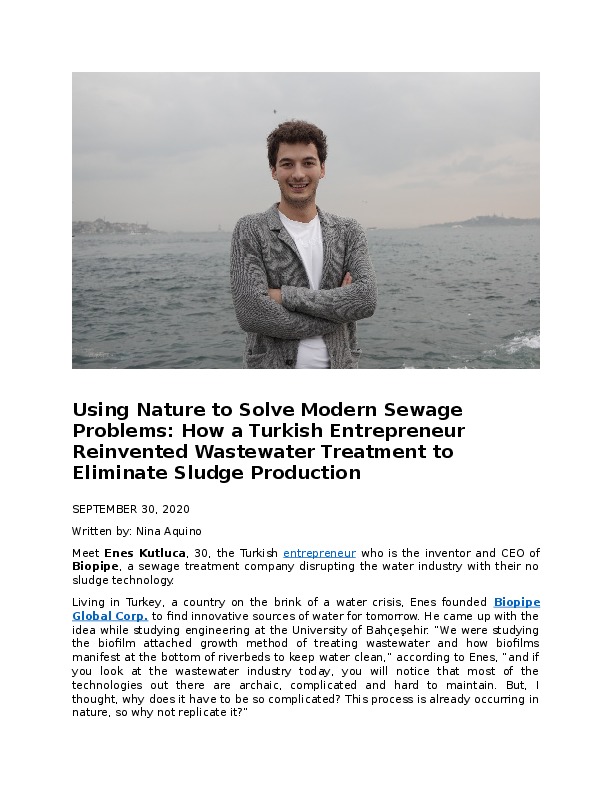 Using Nature to Solve Modern Sewage Problems: How a Turkish Entrepreneur Reinvented Wastewater Treatment to Eliminate Sludge Production