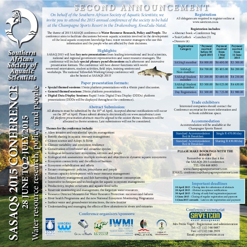 Southern African Society of Aquatic Scientist 2015 Conference