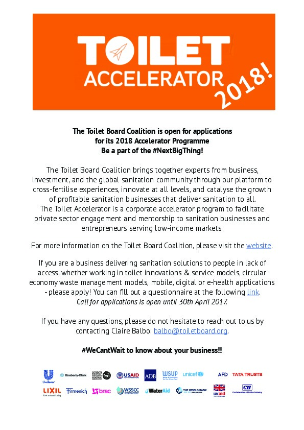 BE A PART OF #NEXTBIGTHING! Please share this information through your networks:&nbsp; The&nbsp;Toilet Board Coalition is open for applications&...