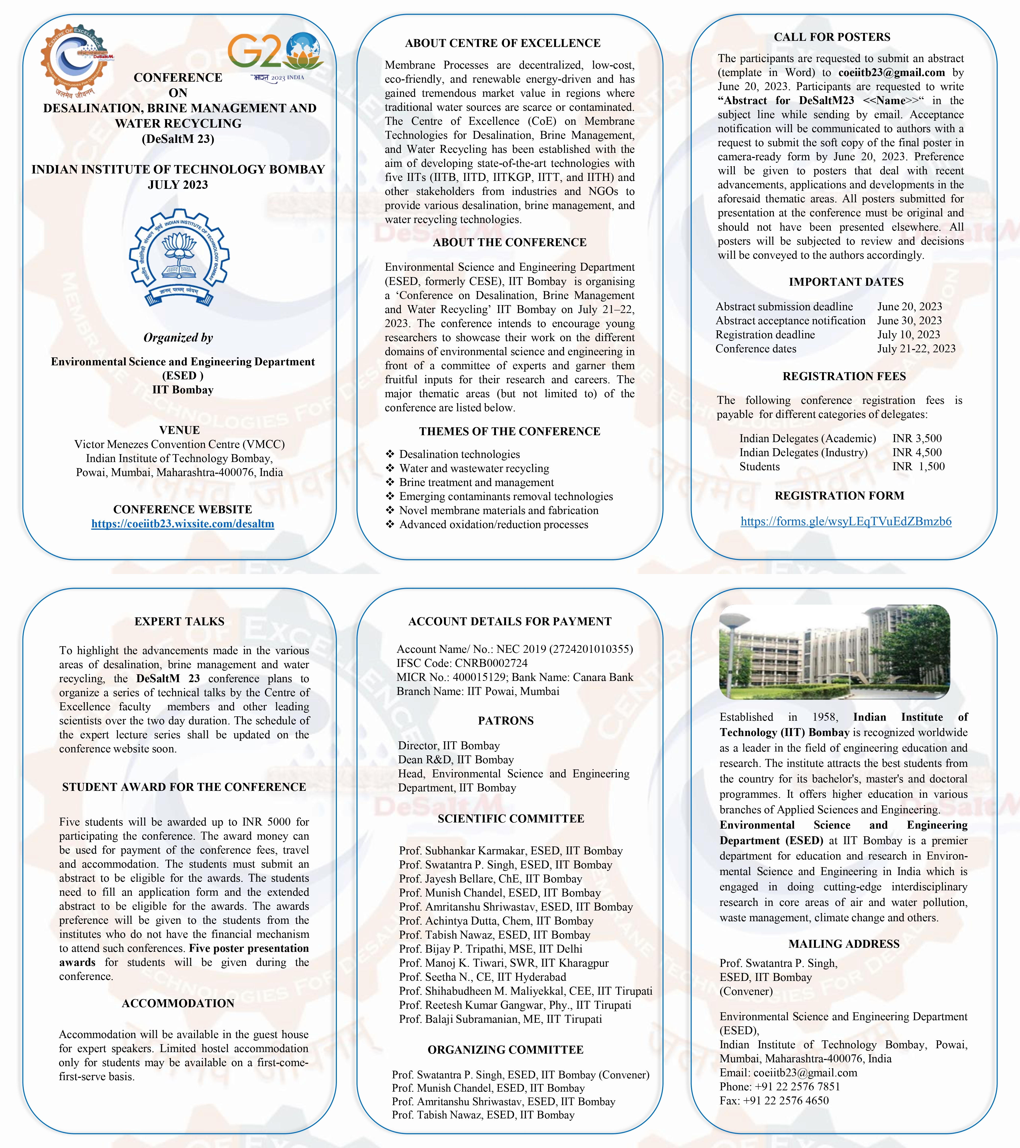 Conference on Desalination, Brine Management and Water Recycling at IIT Bombay, India, 21 - 22 July, 2023