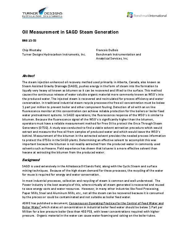 Oil Measurement in SAGD Steam Generation