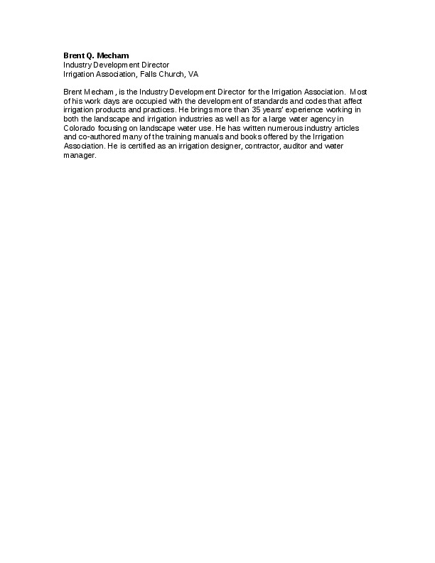 Brent Mecham, Irrigation Association - Industry Development Director