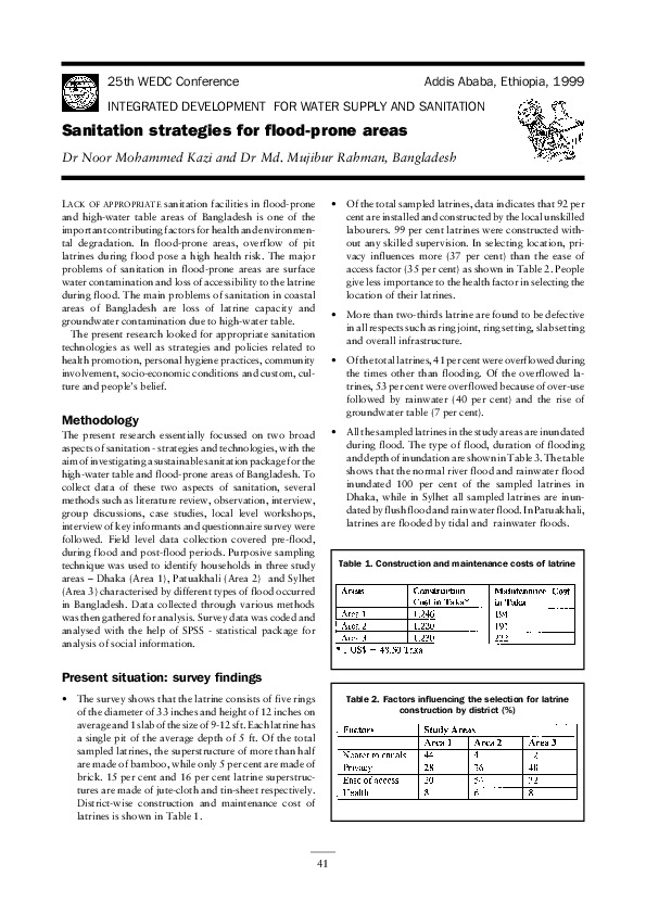 Sanitation strategies for flood-prone areas