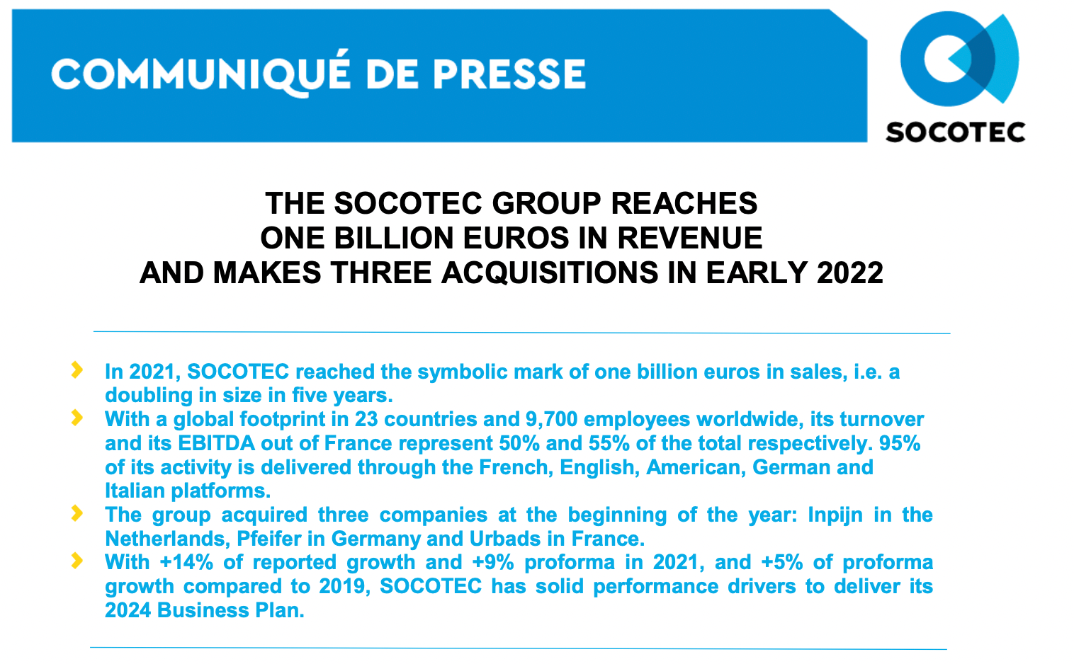 THE SOCOTEC GROUP REACHES ONE BILLION EUROS IN REVENUE