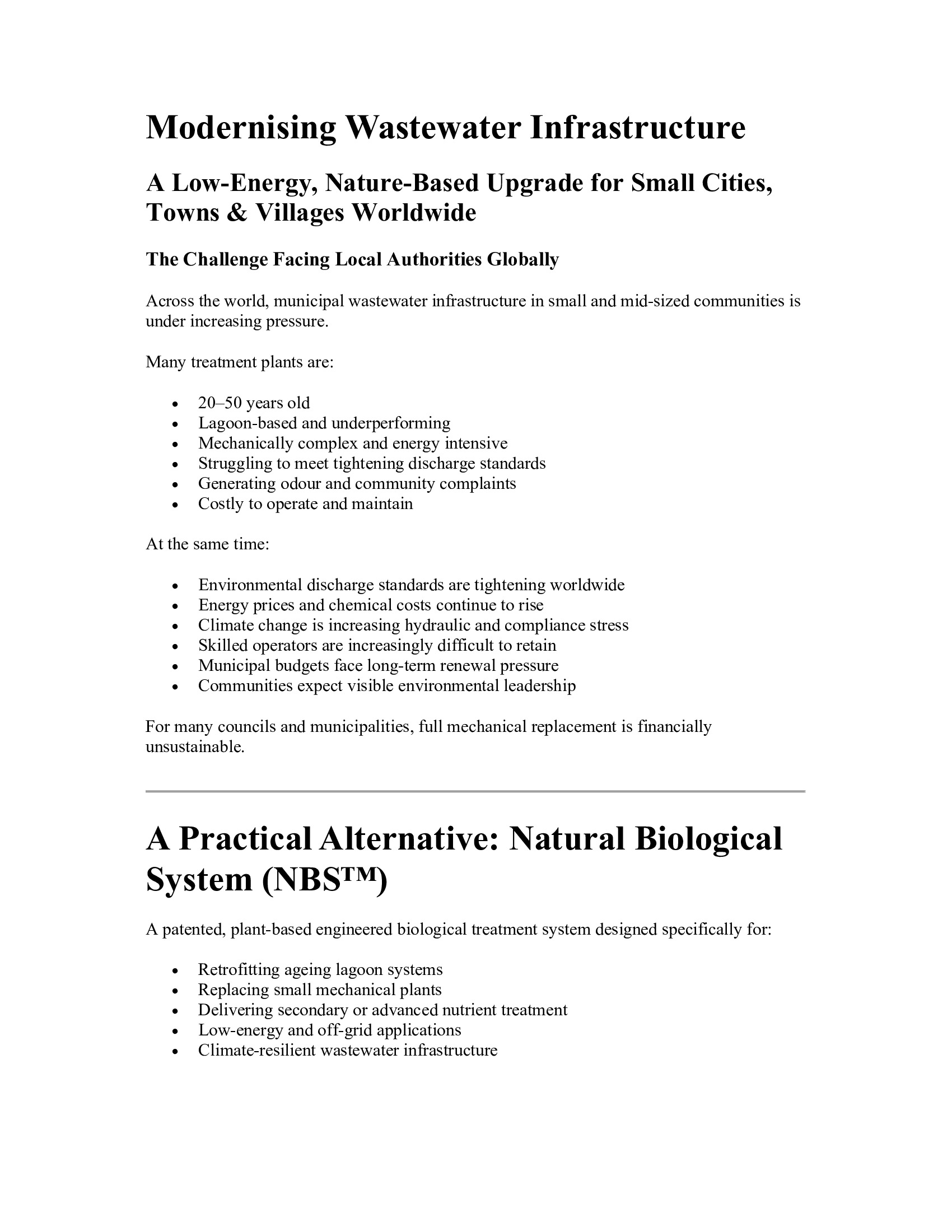 Plant-based wastewater treatment patented technology upgrading existing WWTPs worldwide