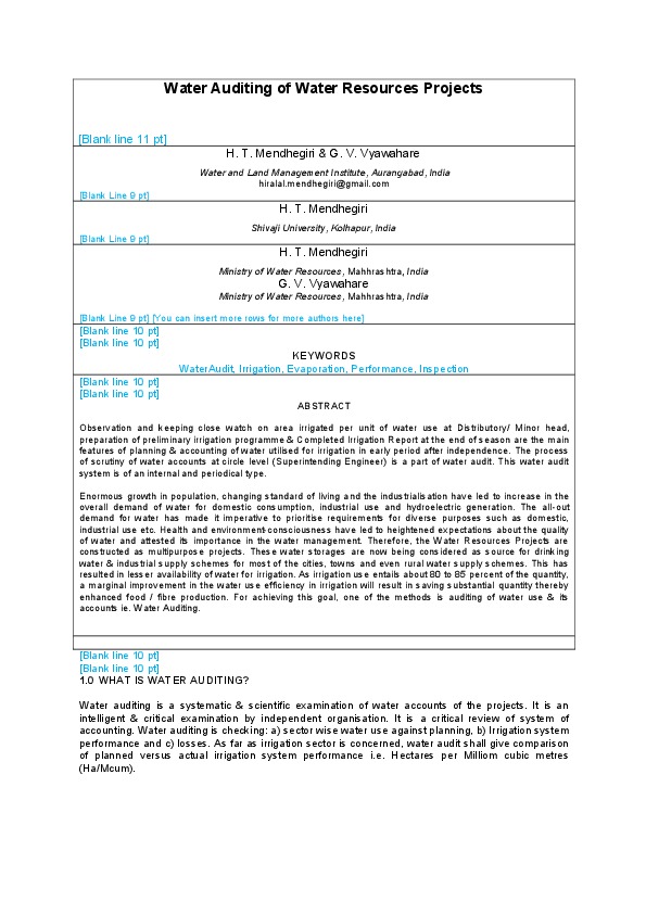 Water Auditing of Water Resources Projects