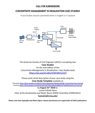 CALL FOR SUBMISSIONSCONCENTRATE MANAGEMENT IN DESALINATION CASE STUDIES**Case Studies may be submitted either in English or in Spanish