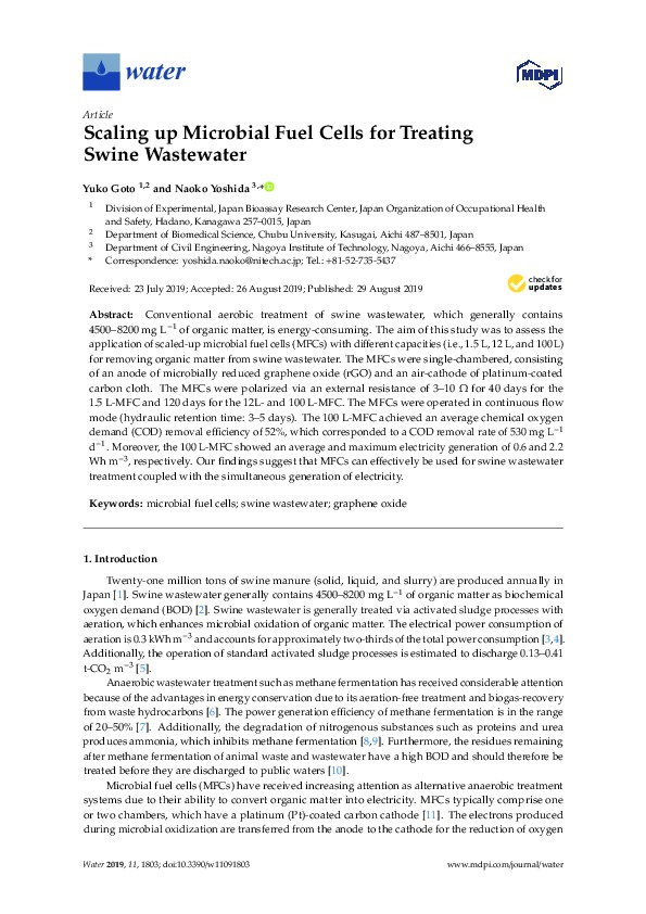 Scaling up Microbial Fuel Cells for Treating Swine Wastewater