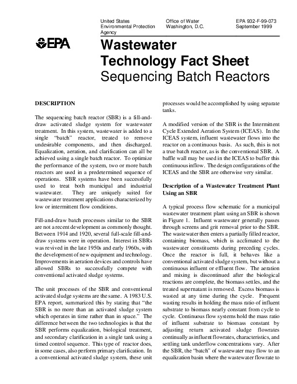 Sequencing Batch Reactor Design and Operational Considerations