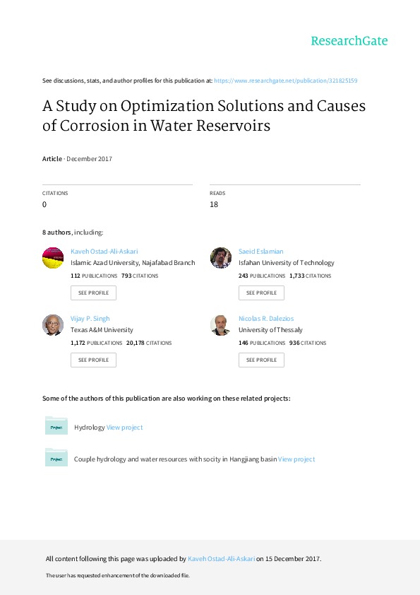 A Study on Optimization Solutions and Causes of Corrosion in Water Reservoirs