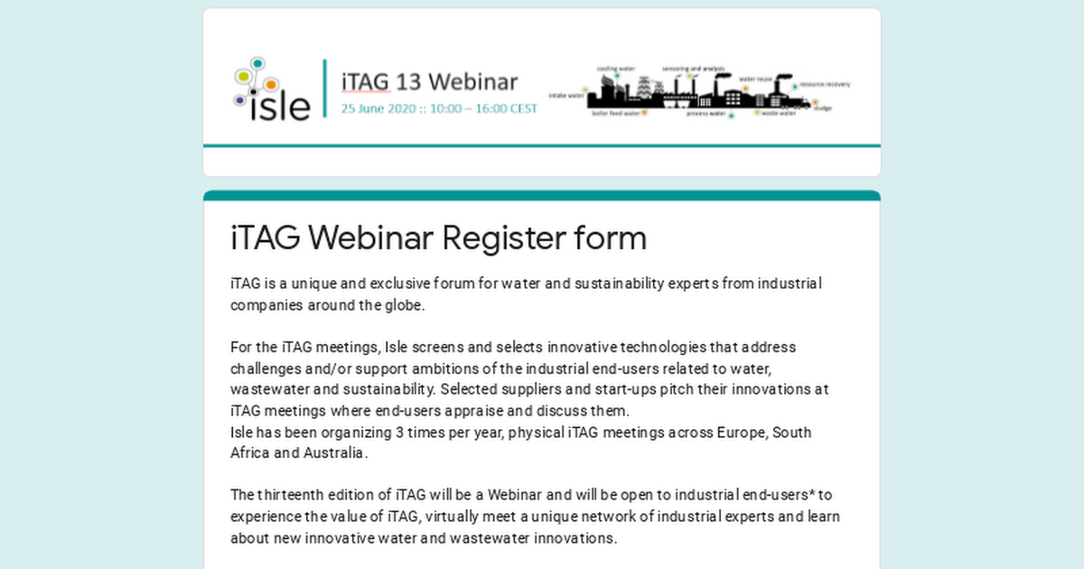 iTAG Webinar Register form