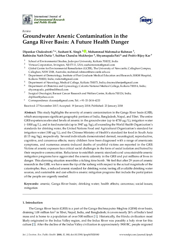 Groundwater Arsenic Contamination in the Ganga River Basin - A Future Health Danger