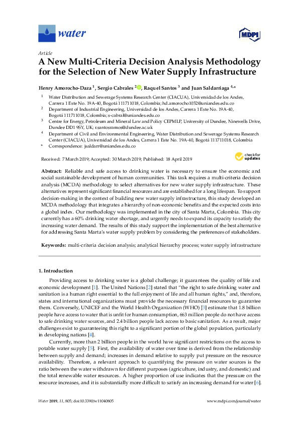 Multi-Criteria Decision Analysis Methodology for the Selection of New Water Supply Infrastructure
