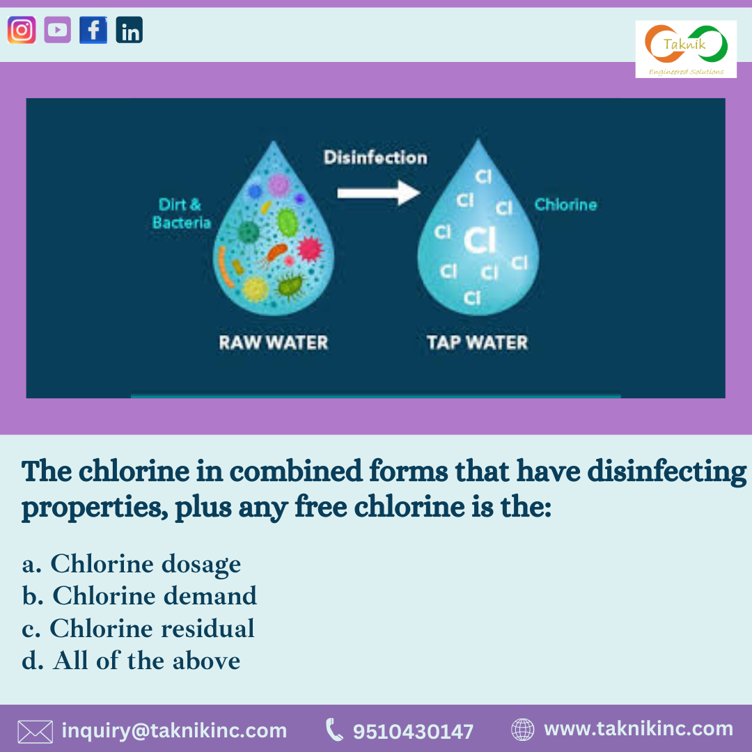 "Quick Quiz Time! Can You Get It Right?"The chlorine in combined forms that have disinfecting properties, plus any free chlorine is the:a. Chlor...