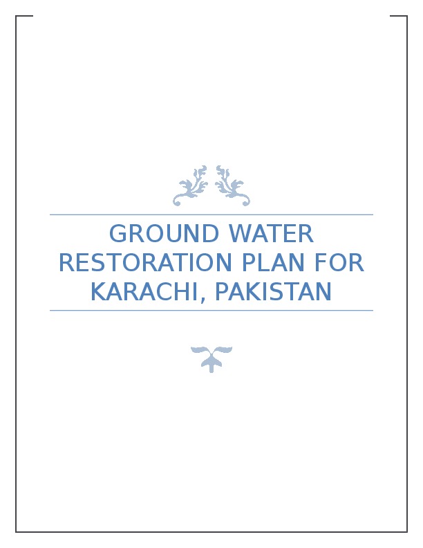 Ground Water Restoration Plan for Karachi, Pakistan
