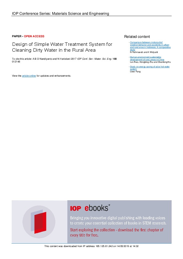 Design of Simple Water Treatment System for Cleaning Dirty Water in the Rural Area