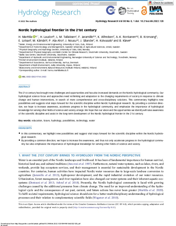 Nordic hydrological frontier in the 21st century