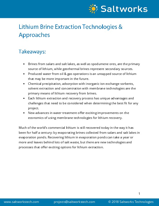 Lithium Brine Extraction Technologies & Approaches