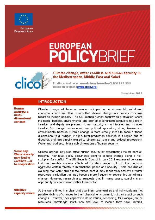 Climate Change Water Security and Water Conflicts in Middle East 2012 