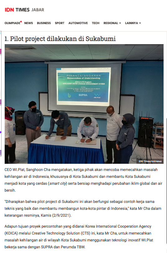 WI.Plat Co., Ltd. (WI.Plat), Perumda Air Minum Tirta Bumi Wibawa (TBW) and PT SUPRA Internasional Indonesia (SUPRA) agreed to build cooperation ...