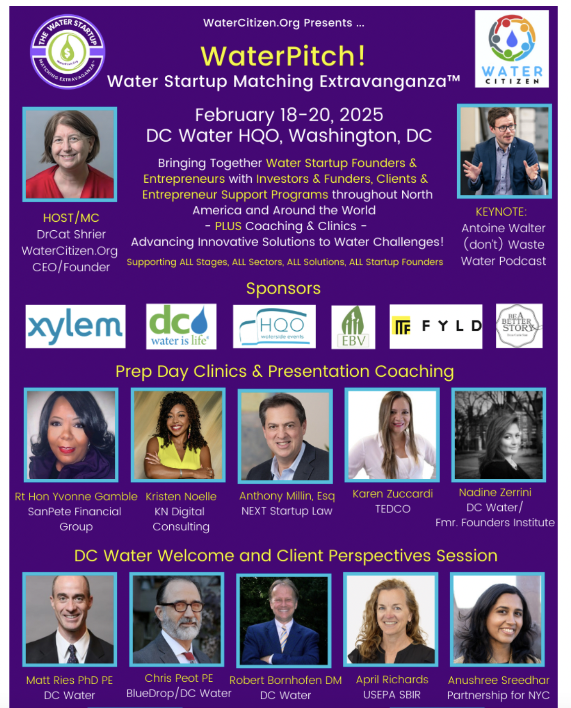 FINAL PROGRAM ANNOUNCED for﻿WaterPitch!﻿Water Startup Matching Extravaganza&trade;February 18-20, 2025 at DC Water HQO and on Capitol Hillhttps:...