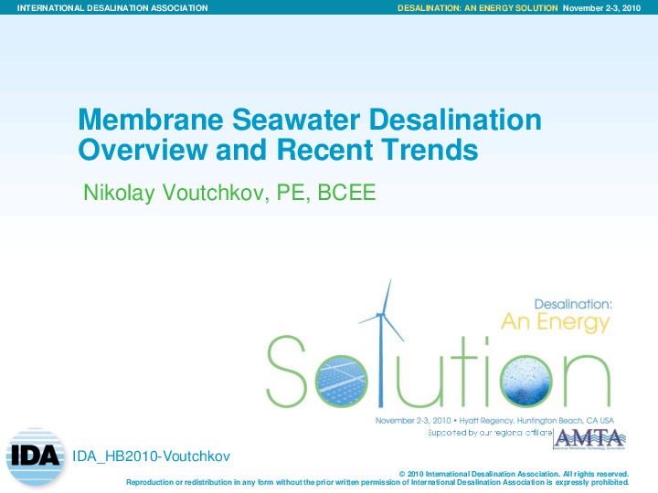 Energy Use for Seawater Desalination