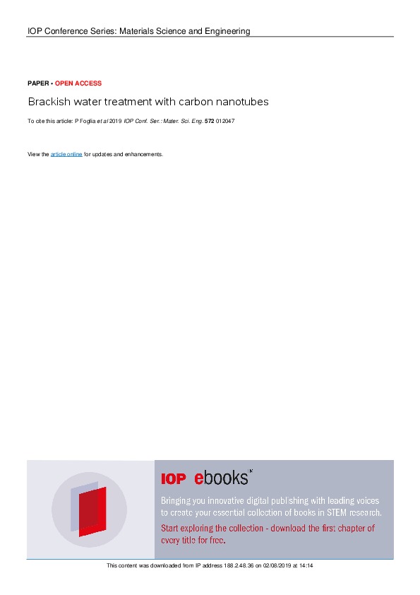 Brackish Water Treatment with Carbon Nanotubes