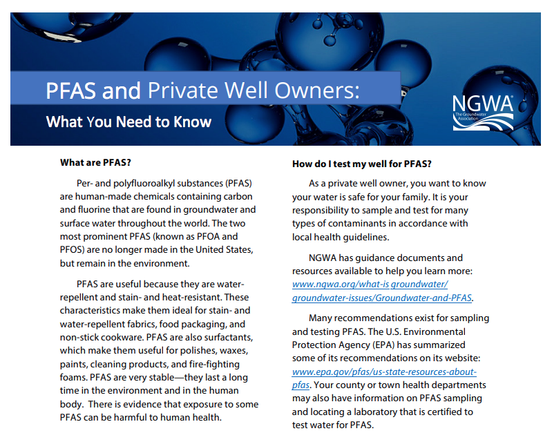 The National Ground Water Association Offers New PFAS Educational Resources for Private Well Owners