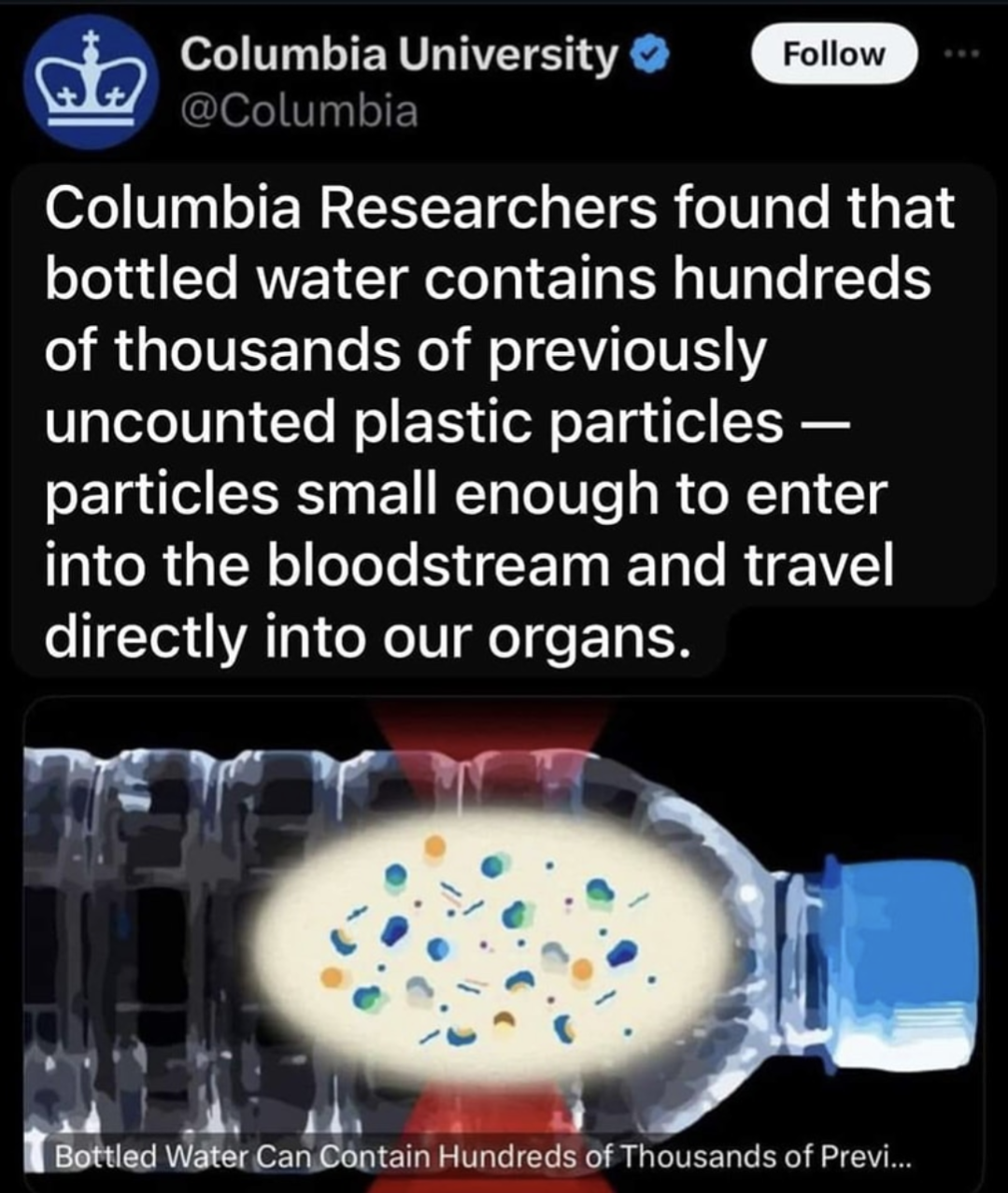 🚨 Shocking discovery about bottled water! 💧🔬Columbia University researchers have uncovered a startling truth: your bottled water contai...